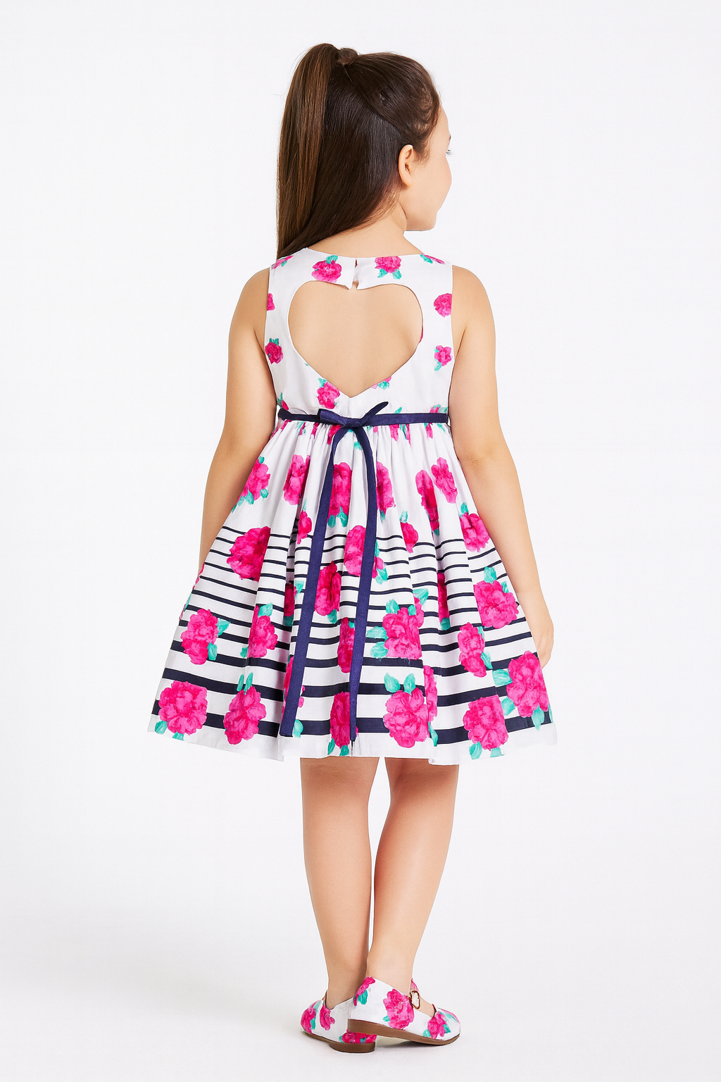 Floral Cotton Dress with Heart Back