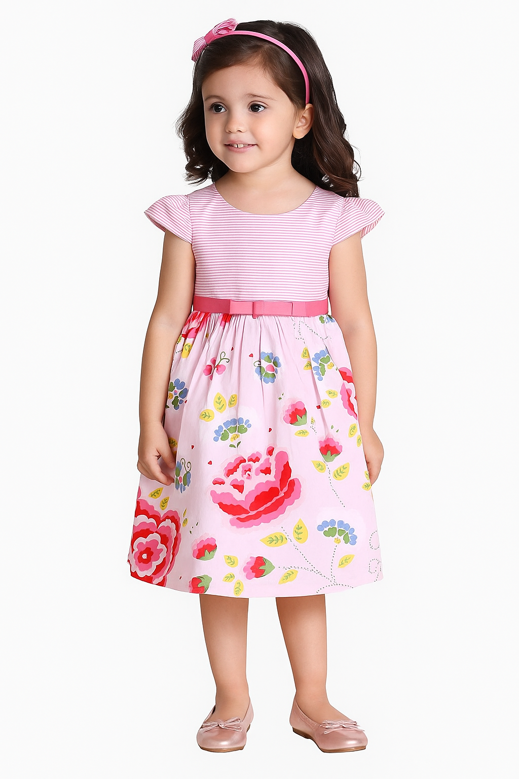 Pink Floral and stripe Dress