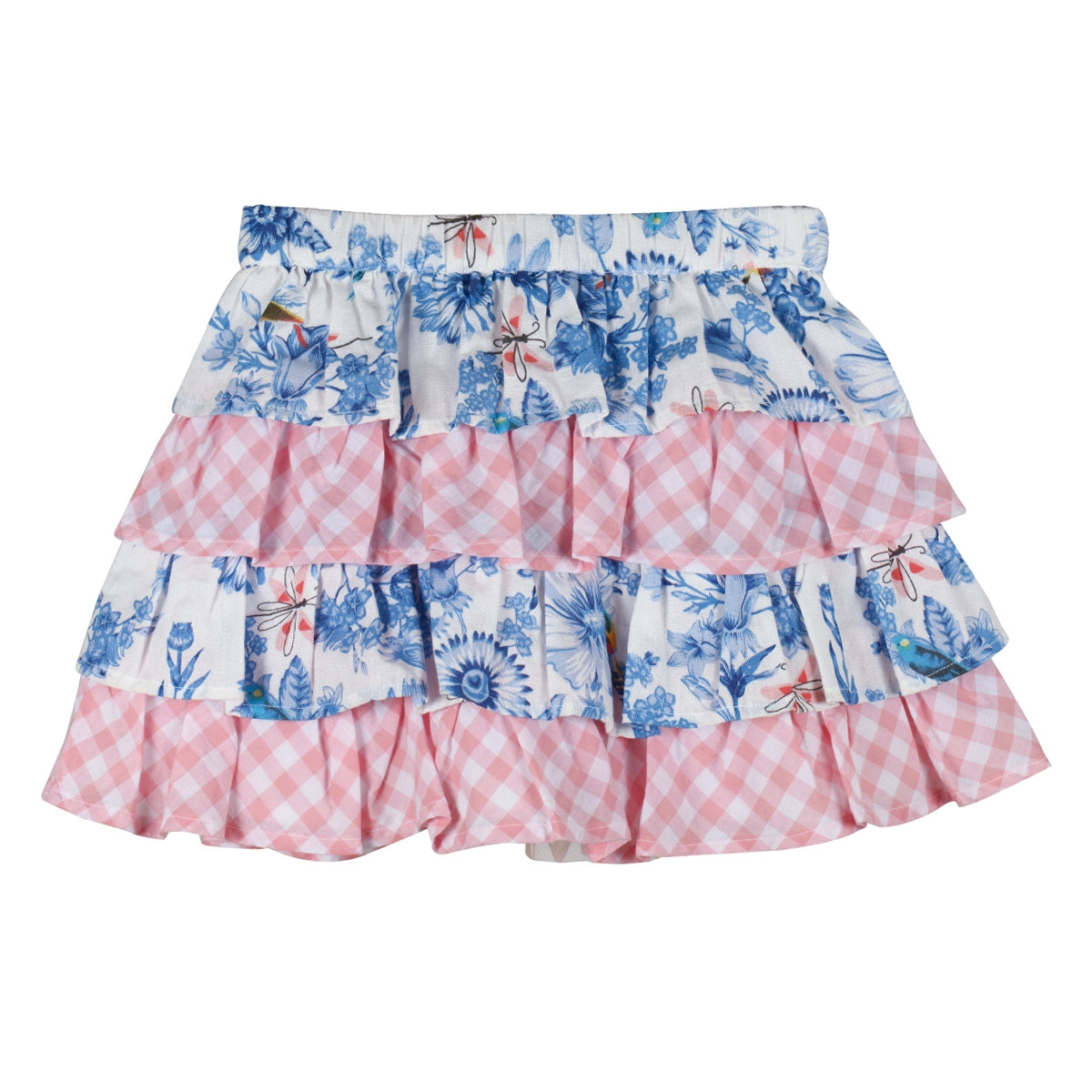 Tiered floral and check skirt