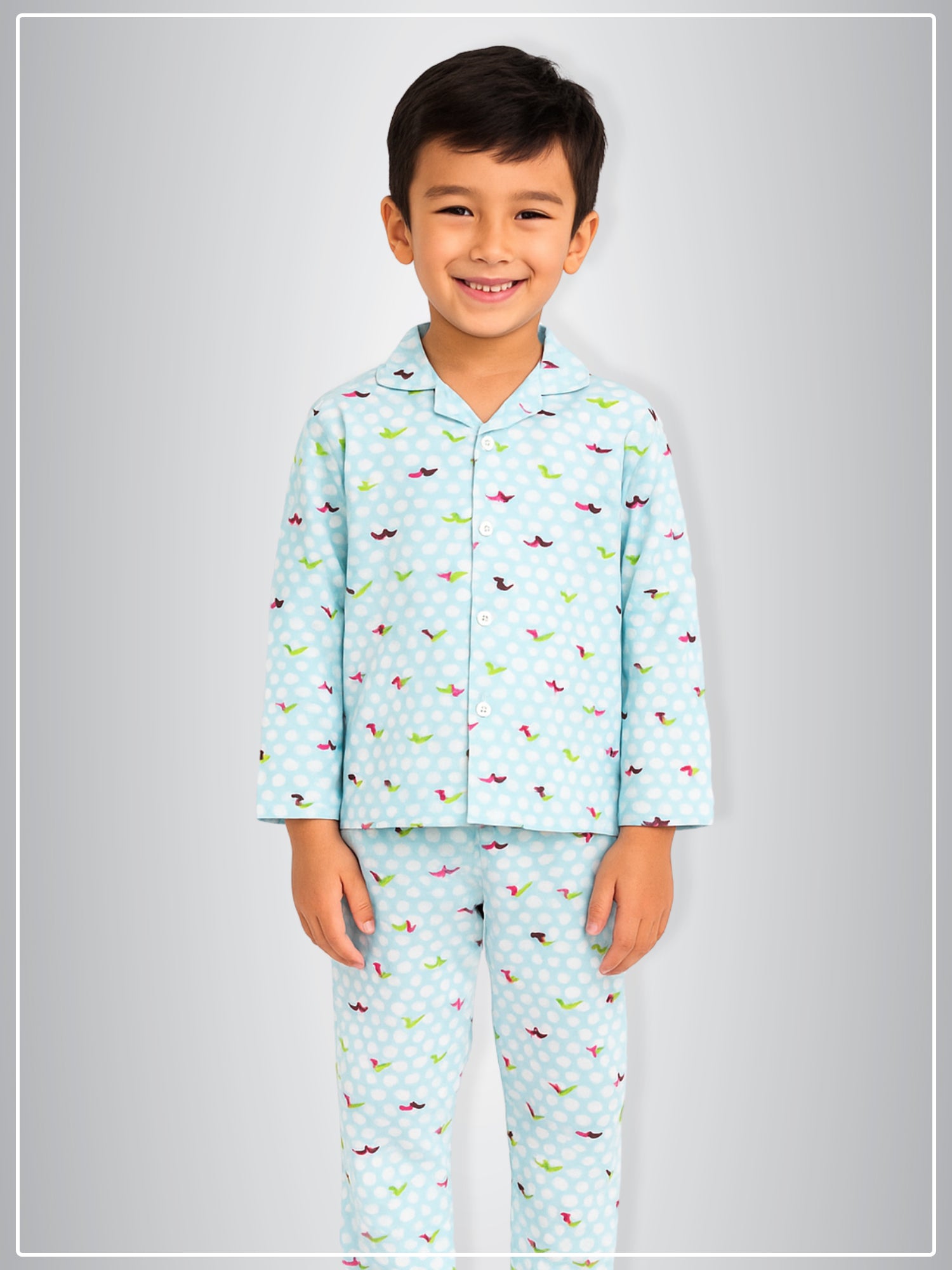Unisex Birds Print Cotton Satin Nightsuit set by Pyjama Party
