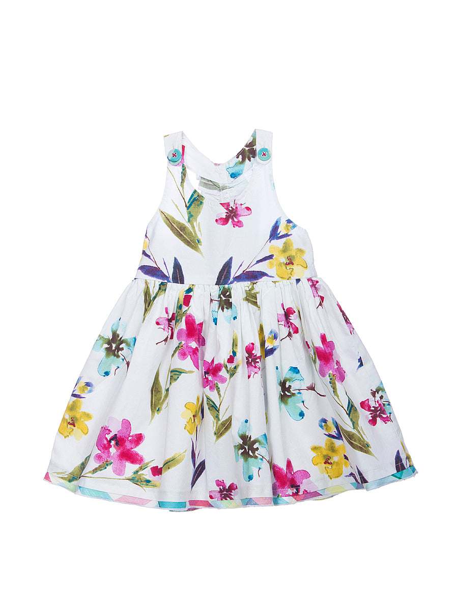 Garden Bloom Floral Cotton Satin Dress with Ruffle