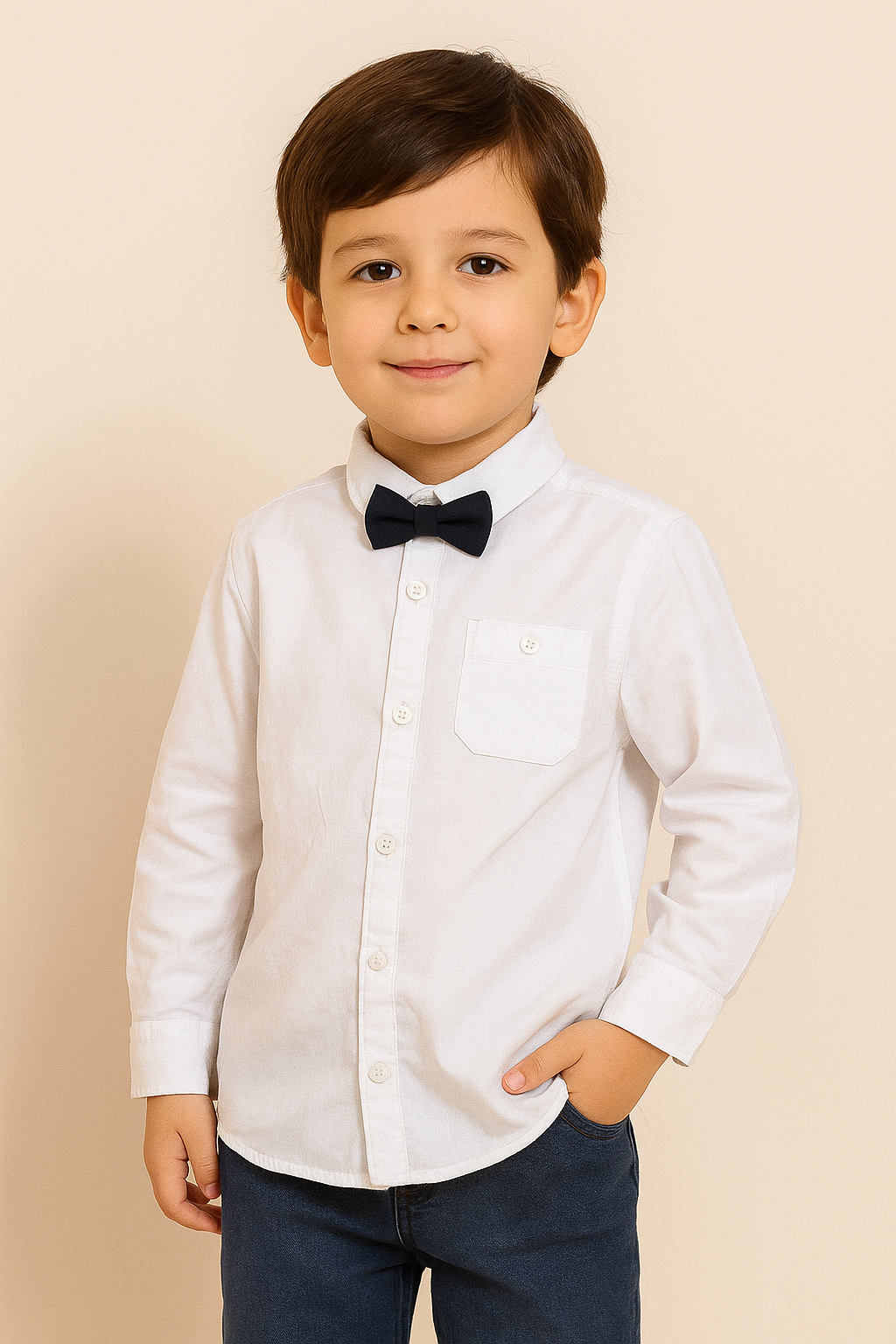 White Cotton Shirt with Blue Bow by Boy Crew