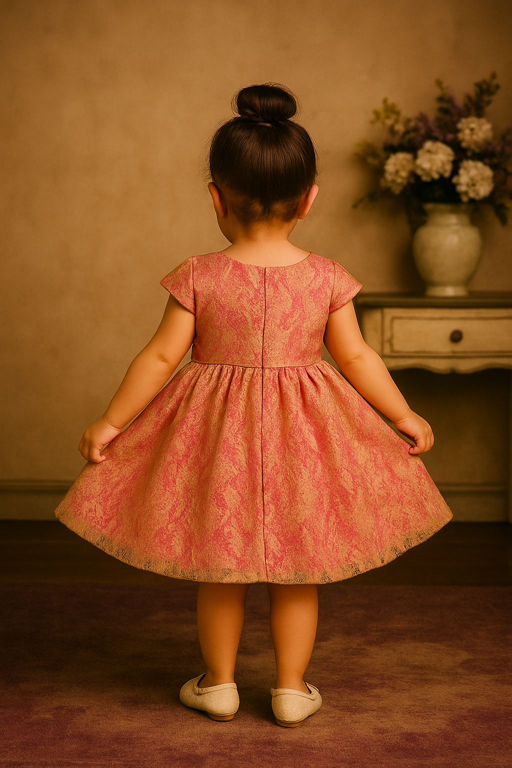 Pink & Golden Lace Party Dress