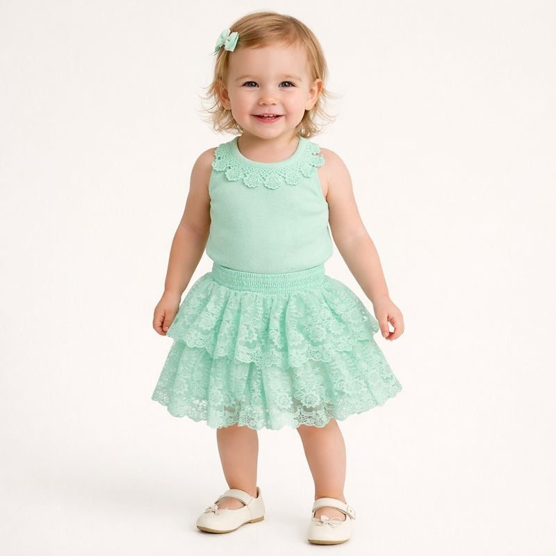 Pastel embroidered tiered Skirts