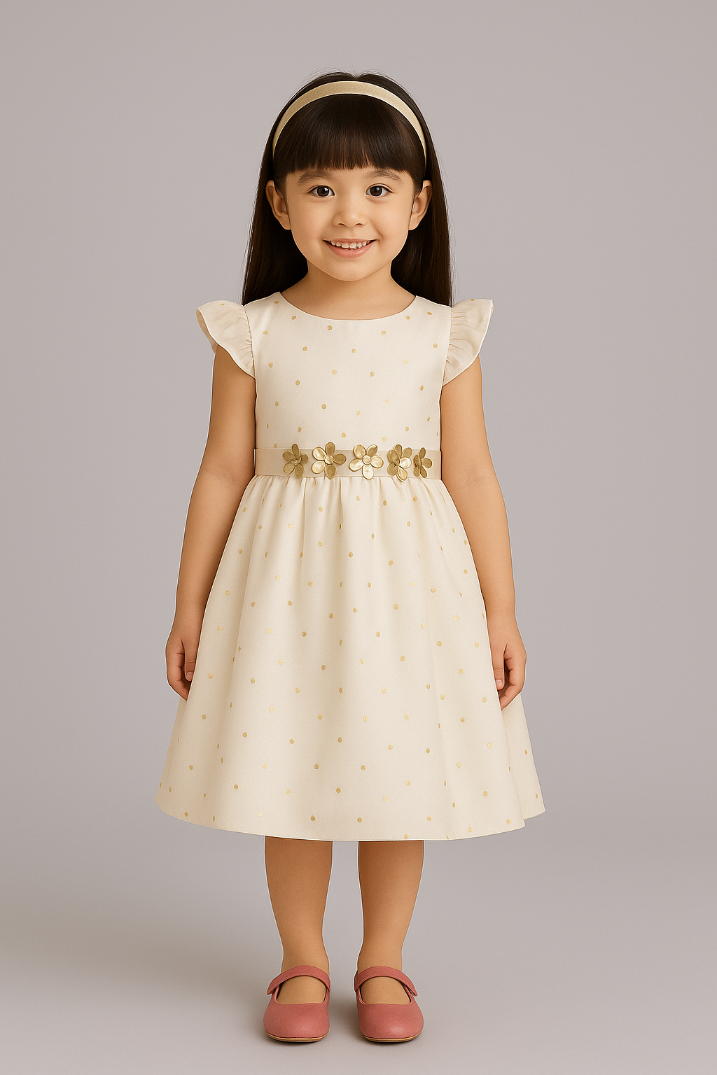 Golden Bloom Polka Party Dress