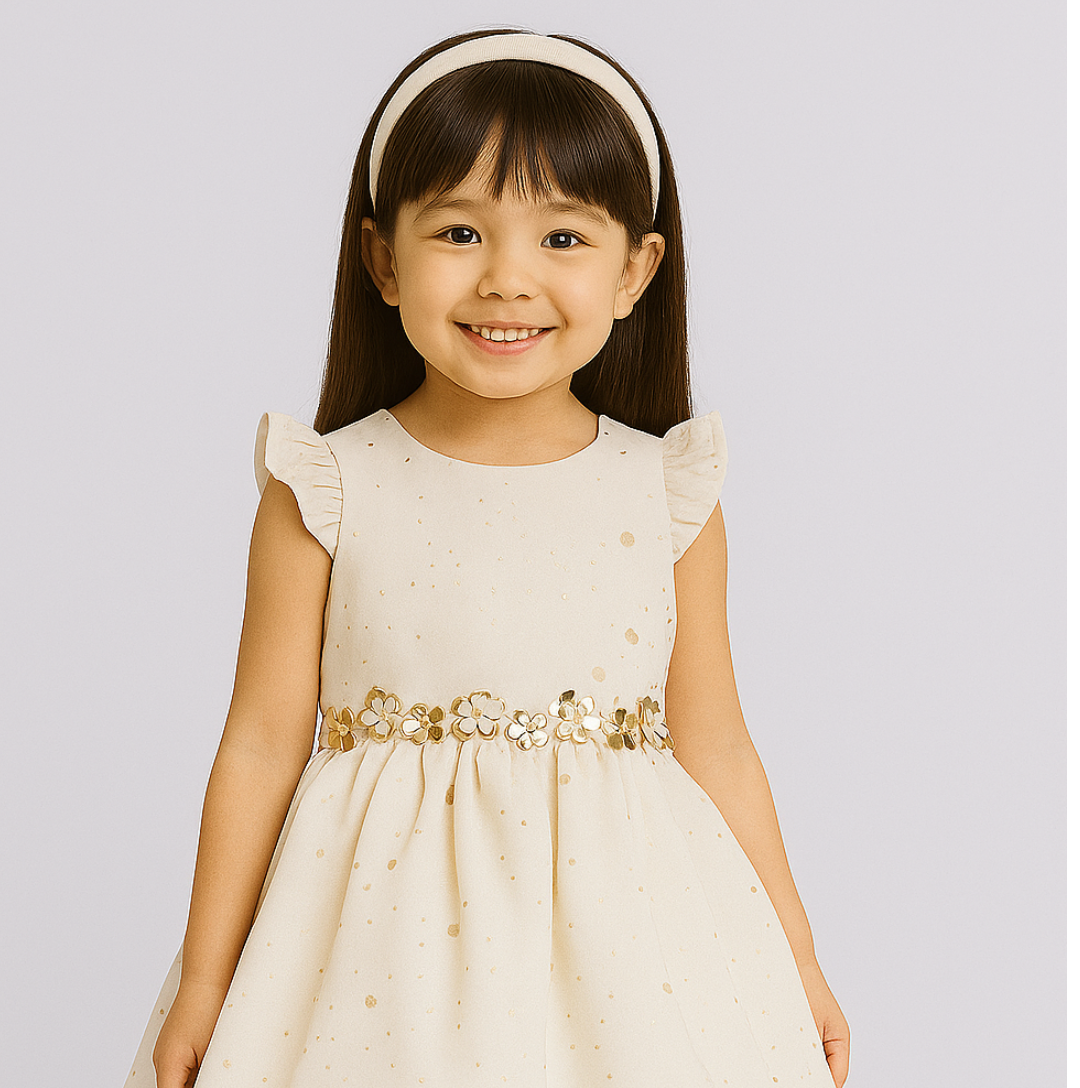 Golden Bloom Polka Party Dress